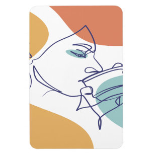 Ímã desenho de arte linear pôster de mulher bebendo ca