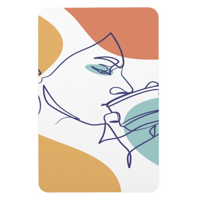 Ímã desenho de arte linear pôster de mulher bebendo ca (Vertical)