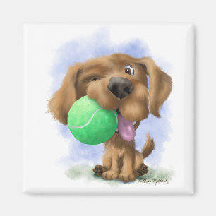 Imã Desenho de cachorrinho adorável com bola de tênis