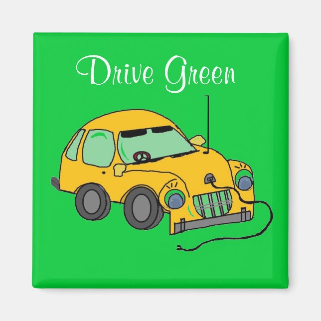 Imã Desenho de Carro de Cartoon Verde (Frente)