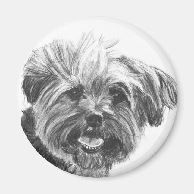 Imã Desenho de carvão Yorkie Mix (Frente)