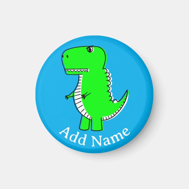 Imã Desenho de Dinossauro Verde Nome Personalizado (Frente)