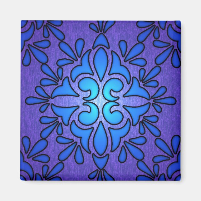 Imã Desenho de Estilo Vidro Manchado Azul Roxo (Frente)
