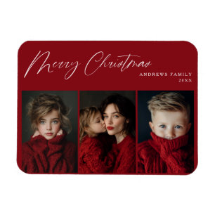 Ímã Desenho de Férias de Natal da Foto Três Vermelho