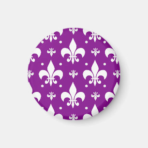 Imã Desenho de Flor-de-lis Roxo e Branco