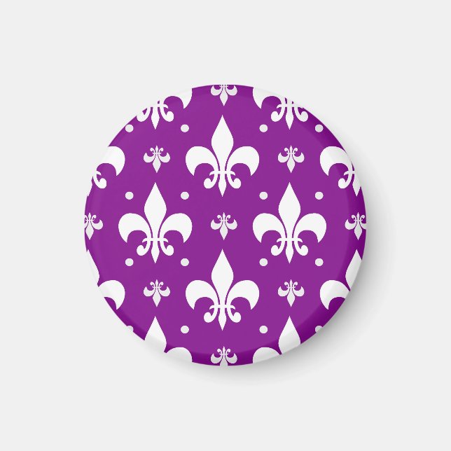 Imã Desenho de Flor-de-lis Roxo e Branco (Frente)