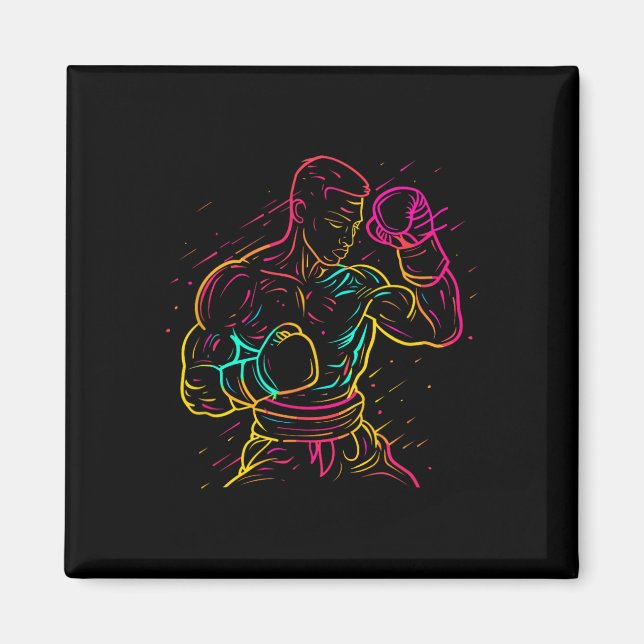Imã Desenho de garoto de kickboxing com visual dos ano (Frente)