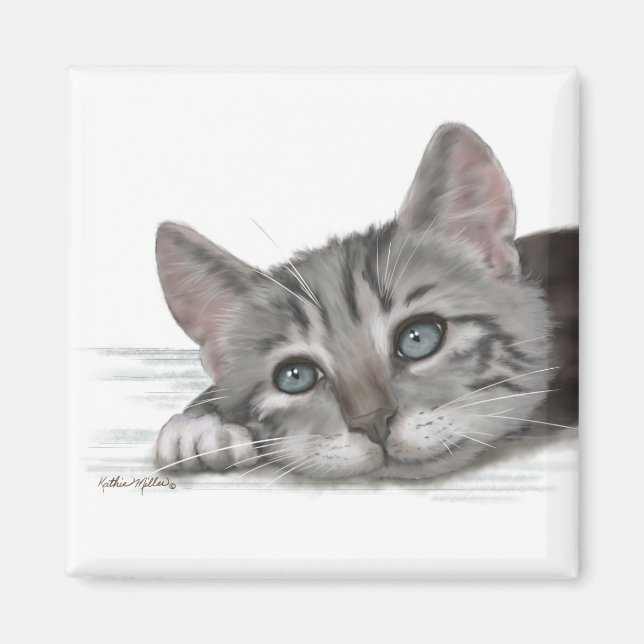 Imã  Desenho de gatinho malhado fofo descansando (Frente)