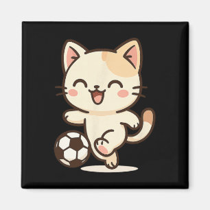 Imã Desenho de Gato Kawaii de Futebol. Arte de Animal