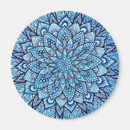 Imã Desenho de Mandala à Mão com Lápis de Cor Azul