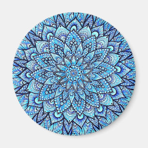 Imã Desenho de Mandala à Mão com Lápis de Cor Azul