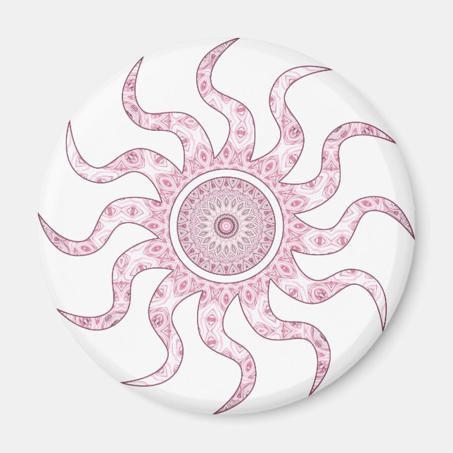 Imã Desenho de Mandala com Sol Rosa (Frente)