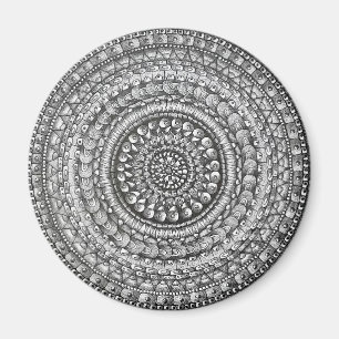 Imã Desenho de Mandala de Arte Original a Lápis