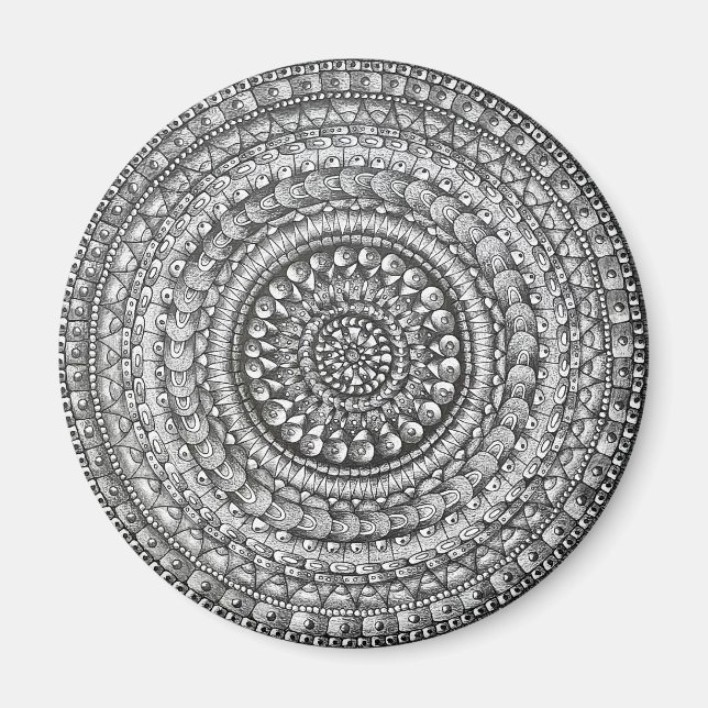 Imã Desenho de Mandala de Arte Original a Lápis (Frente)