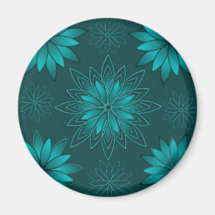 Imã Desenho de Mandala de Folha Verde-azulado em Ciano