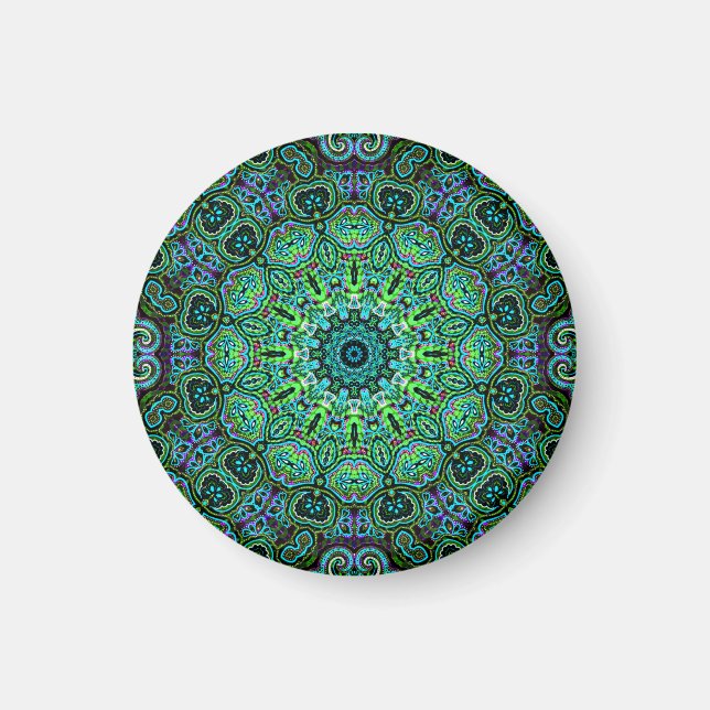 Imã desenho de Mandala Verde Esmeralda (Frente)