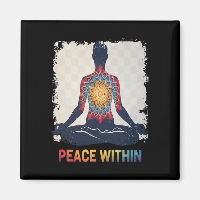 Imã Desenho de Meditação de Yoga Mandala Paz Interior (Frente)