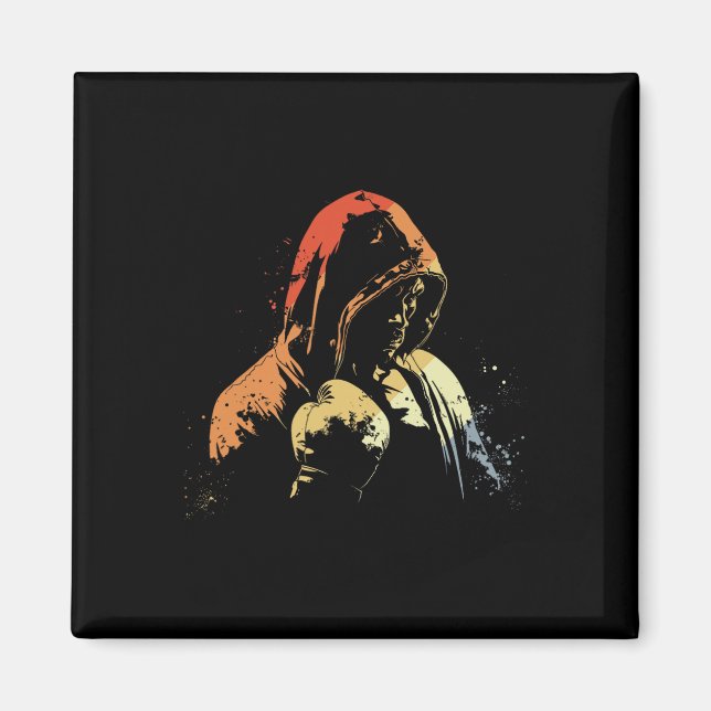 Imã Desenho de menino de kickboxing artes marciais ret (Frente)