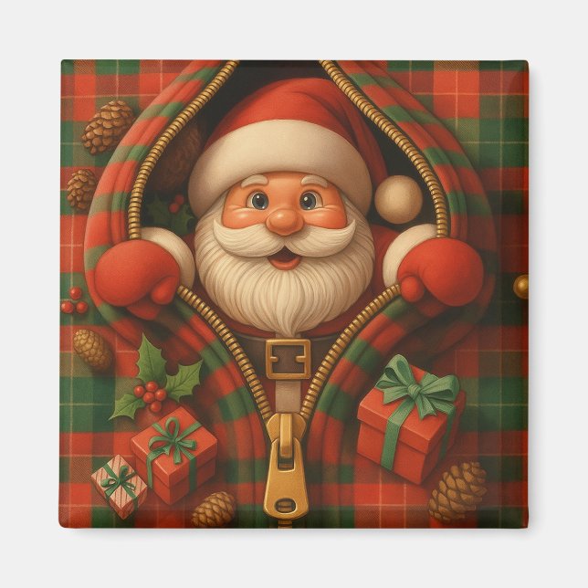 Imã Desenho de Natal do Papai Noel Xadrez (Frente)