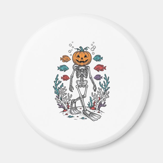 Imã Desenho de Peixe de Halloween de Esqueleto de Abób (Frente)