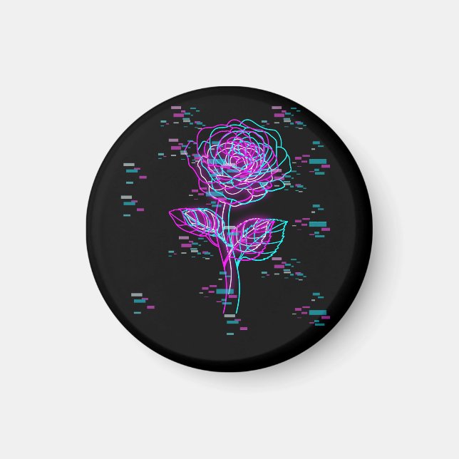 Imã Desenho de Rosa com Glitch Neon (Frente)