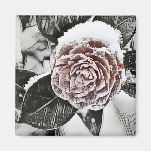 Imã Desenho de Rosa congelado nevado