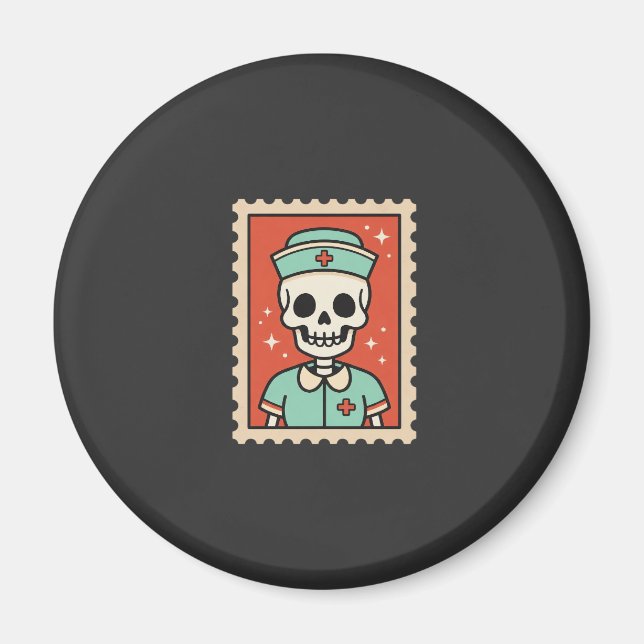 Imã Desenho de selo de enfermeira esqueleto de Hallowe (Frente)