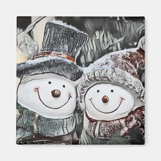 Imã Desenho de Snowman e Snow (Frente)