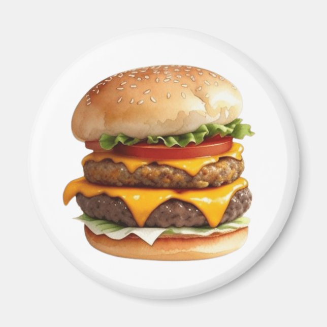 Imã Desenho em Aquarela de Cheeseburger (Frente)
