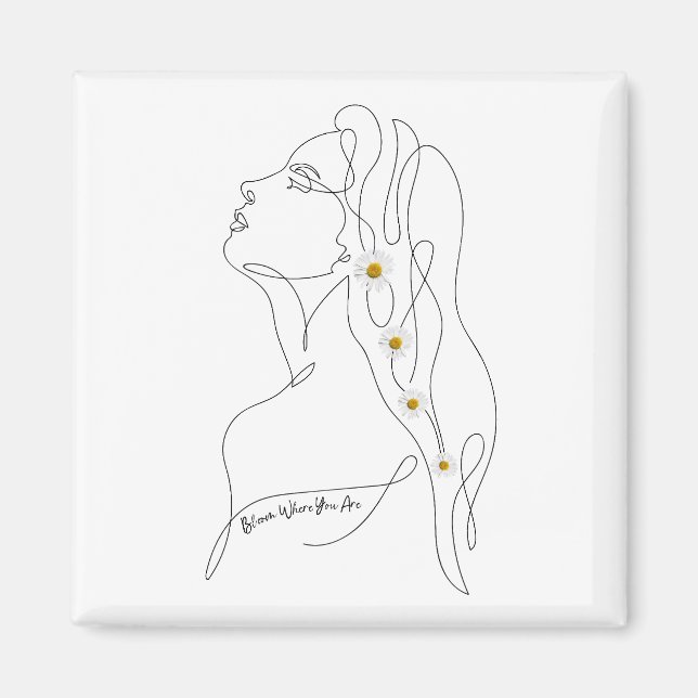 Imã Desenho em Linha da Arte da Mulher - Bloom onde vo (Frente)