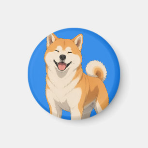 Imã Desenho Feliz de Cachorro Akita