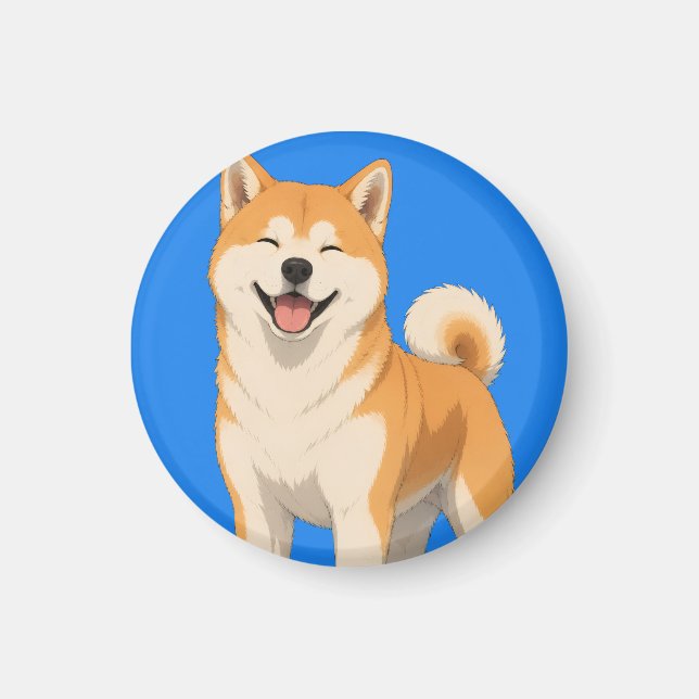 Imã Desenho Feliz de Cachorro Akita (Frente)