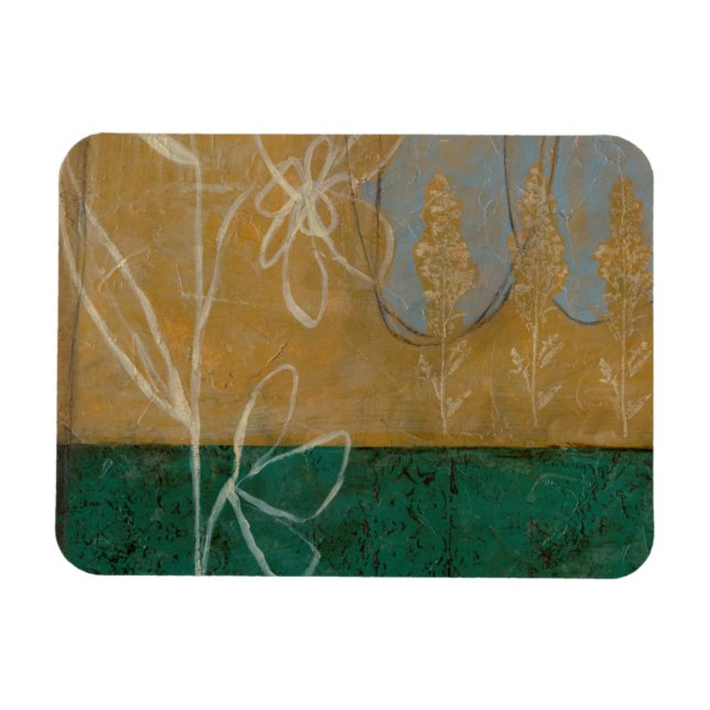 Ímã Desenho Floral com flor selvagem e plantas (Horizontal)