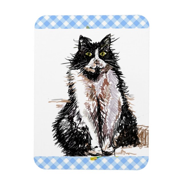 Ímã Desenho Fofo de Gato Tuxedo Preto e Branco (Vertical)