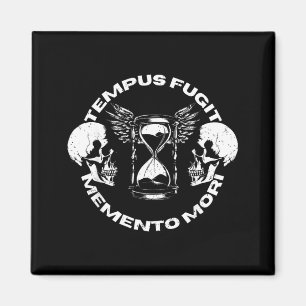 Imã Desenho Gótico de Caveira Tempus Fugit Memento Mor
