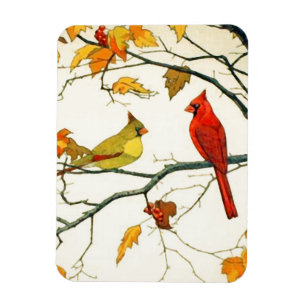 Ímã Desenho japonês de Vintage, Cardinals em um galho
