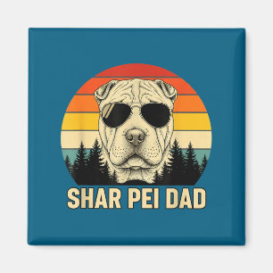 Imã Desenho Retro do Pai do Shar Pei Pôr do Sol - Pai