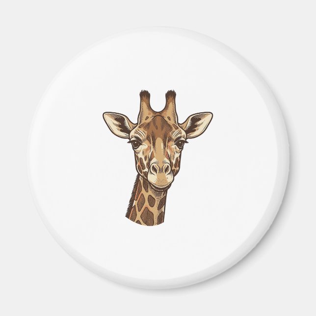 Imã Desenho Vetorial de Cabeça de Girafa Gravada Vinta (Frente)