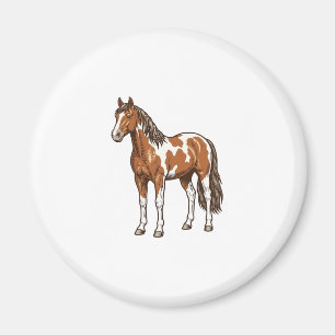 Imã Desenho Vetorial de Cavalo Pinto Gravado Antigo_1