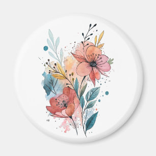 Imã Desenho Vibrante de Aquarela Floral