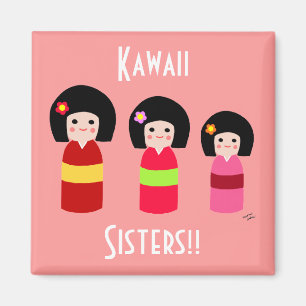 Imã Desenhos animados das irmãs da boneca de Kokeshi