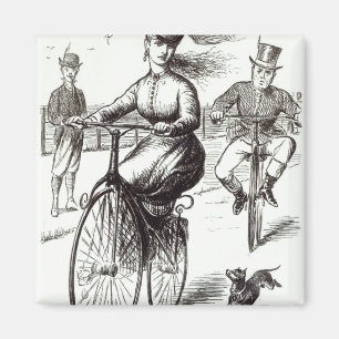 Imã Desenhos animados de uma senhora em um Velocipede,