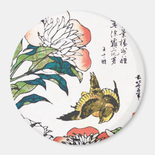 Imã Desenhos japoneses, Peonies e Sparrow