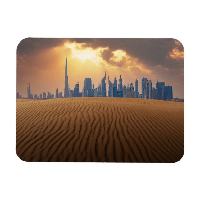 Ímã Desertos | Vista Skyline do Dubai de Sand Dune (Horizontal)