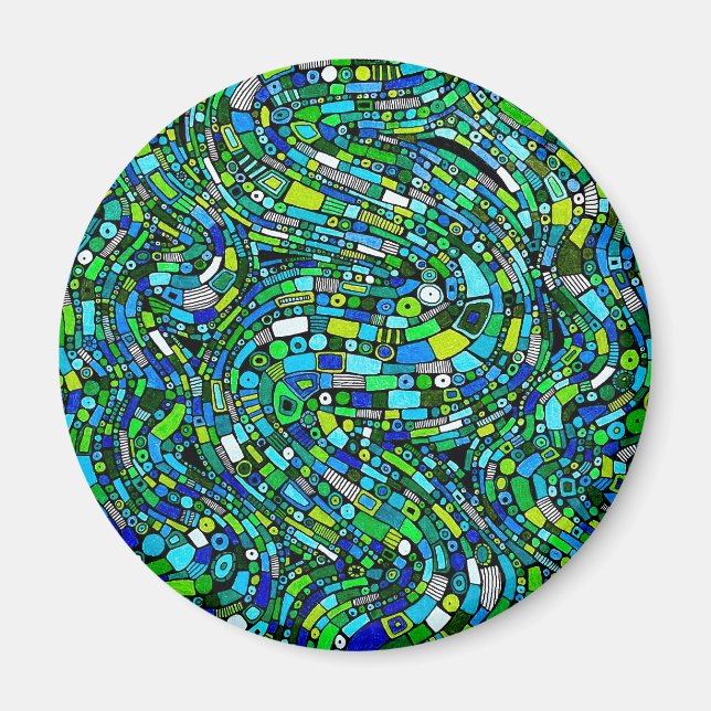 Imã Design Abstrato Ondas Azuis Verdes Formas (Frente)