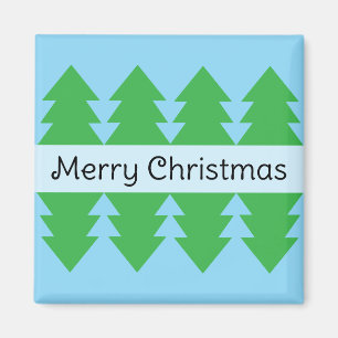 Imã Design Azul de Árvore Simples, Feliz Natal