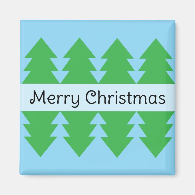 Imã Design Azul de Árvore Simples, Feliz Natal (Frente)