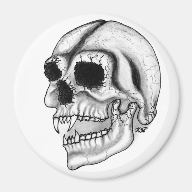 Imã Design branco e preto do crânio do vampiro (Frente)