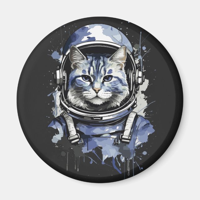 Imã Design de Abertura de Gato do Astronauta Azul (Frente)