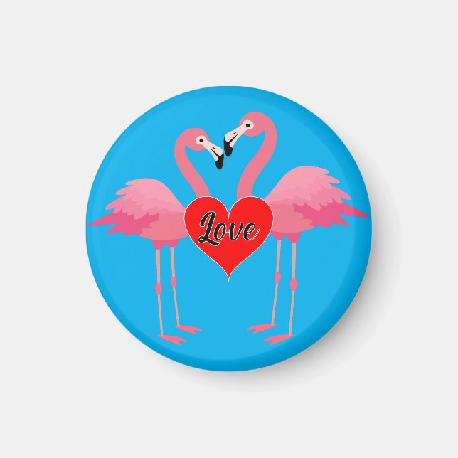 Imã Design de Amor Flamingo Cor-de-Rosa - Magnet: Círc (Frente)